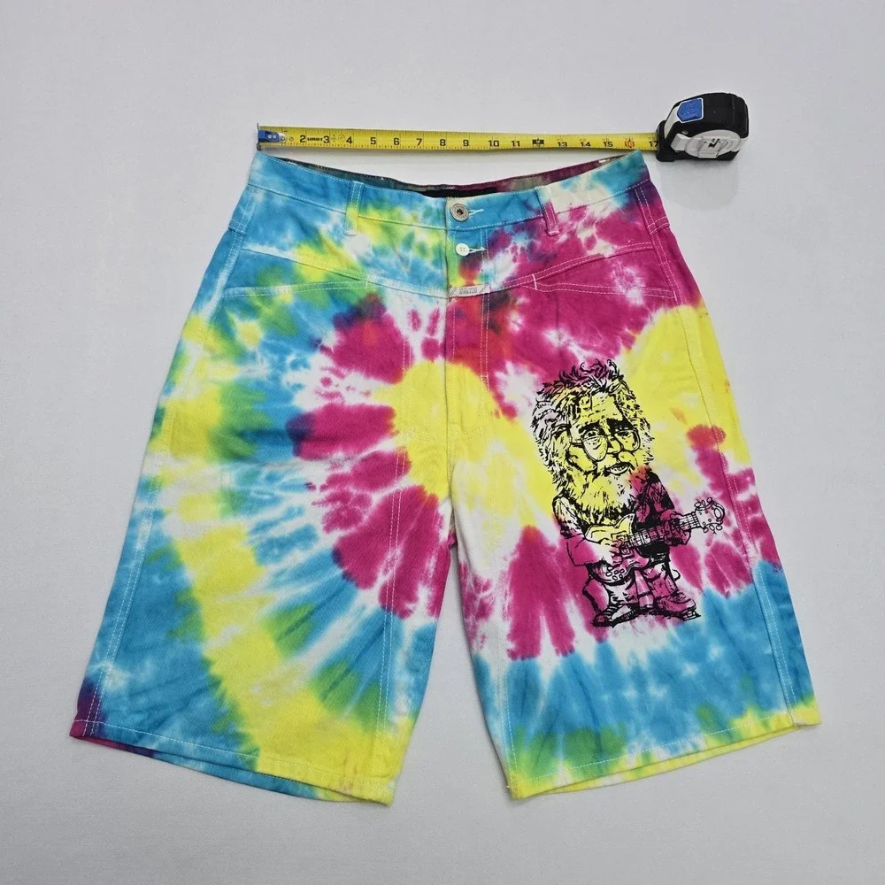 Marithe Francois Girbaud BLU Y2K Tie Dye Graphic Denim Shorts Vintage Mens 34 - Picture 8 of 12